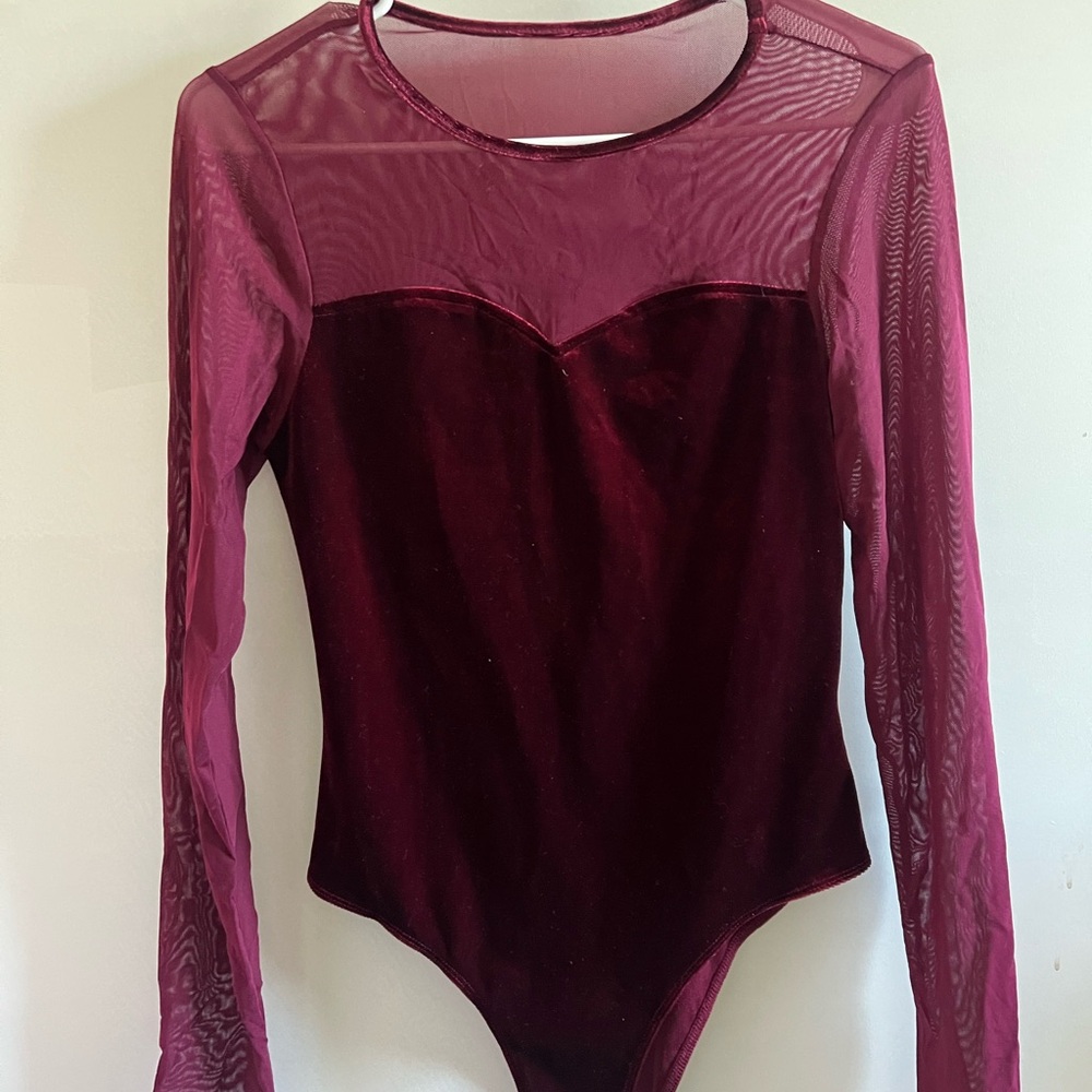 Elegant Burgundy Long Sleeve Women's Bodysuit
